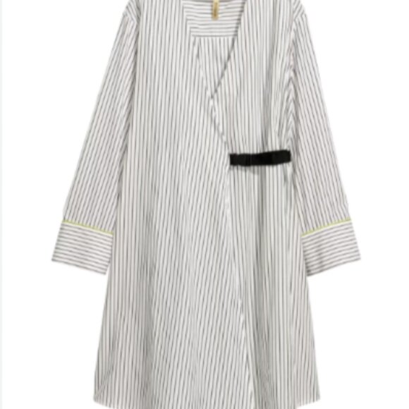 H & M Striped White and Black Spring Wrap-front Dress Size US 2 - Picture 1 of 12